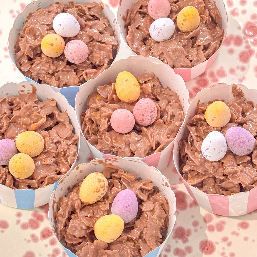 Easy chocolate cornflake Easter nests with mini eggs, a fun no-bake treat for kids.